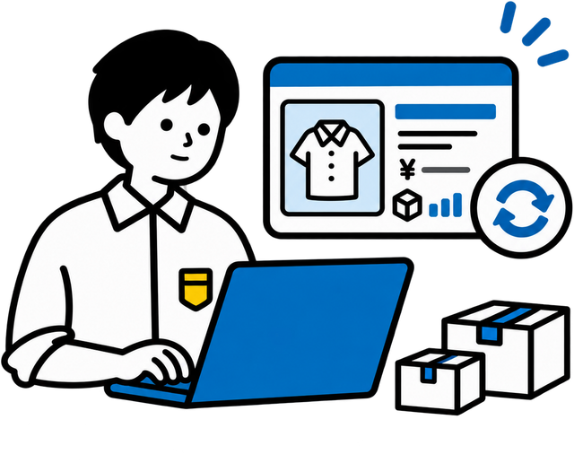 商品情報や価格、在庫データを更新するイラスト