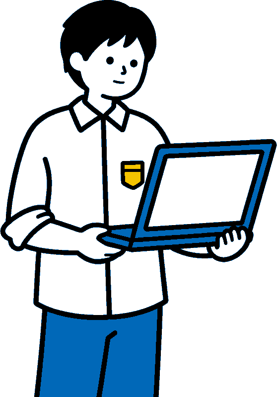 パソコンを持つ田中悠茉のイラスト